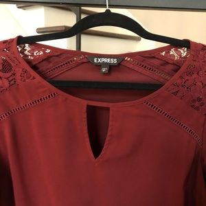 Express Maroon Top with Lace Detail - M
